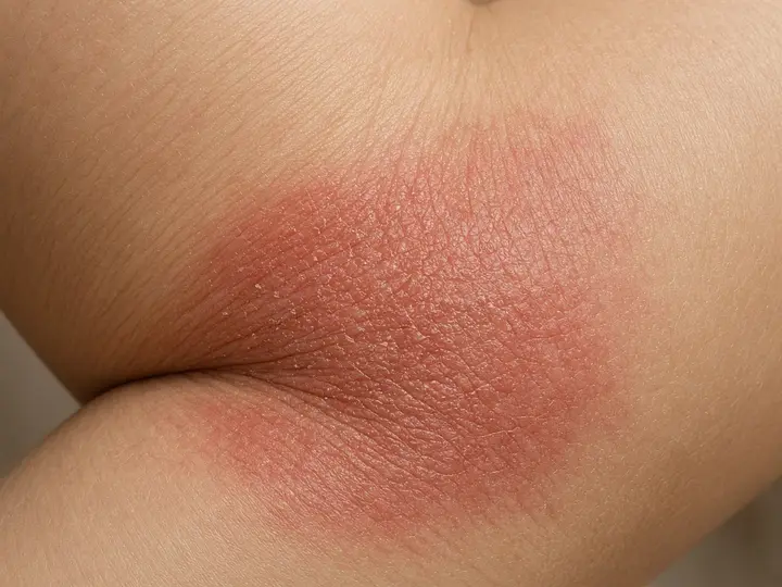 Imagem ilustrativa de pele com ressecamento e inflamação, no padrão discutido na dermatite atópica.