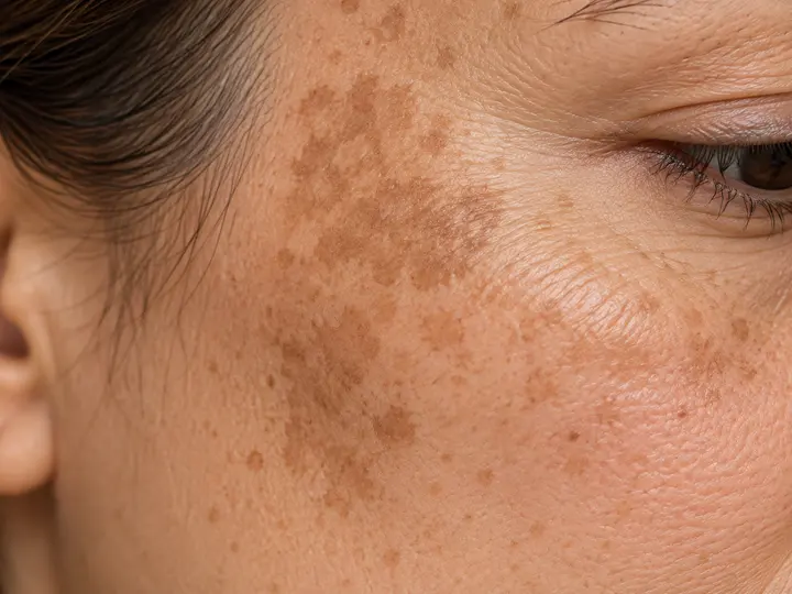 Imagem ilustrativa de mancha que altera o tom da pele, no padrão discutido no melasma.